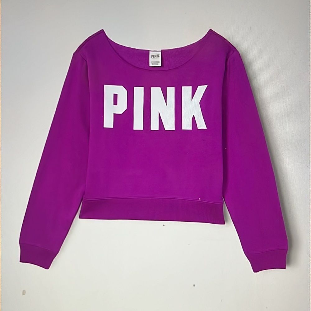 NWT - PINK FLEECE CROPPED SWEATSHIRT in FUCSIA  - Size Large